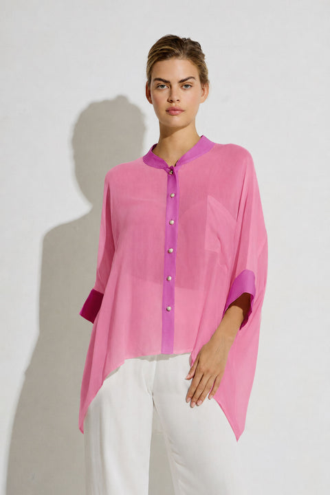 Oversized Πουκάμισο σε συνδυασμό viscose γάζας και σατέν