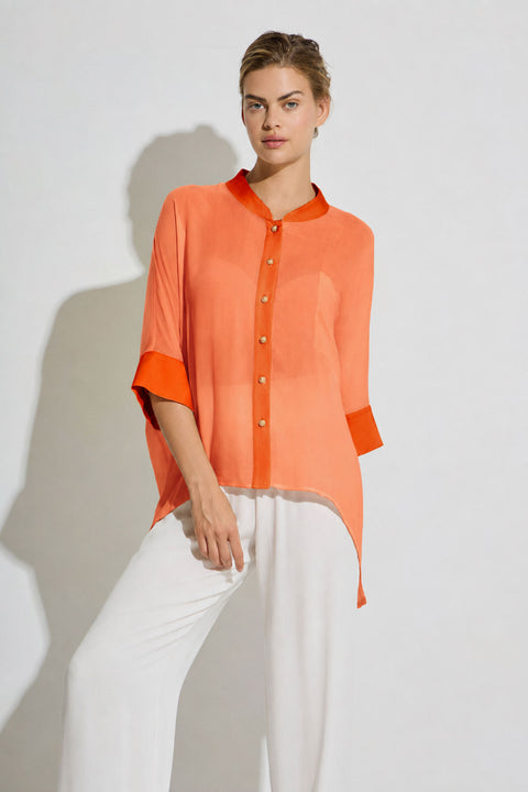 Oversized Πουκάμισο σε συνδυασμό viscose γάζας και σατέν