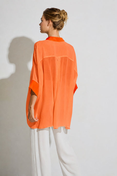 Oversized Πουκάμισο σε συνδυασμό viscose γάζας και σατέν