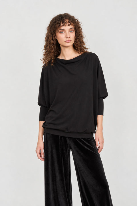 Oversized μπλούζα με ντραπέ λαιμόκοψη