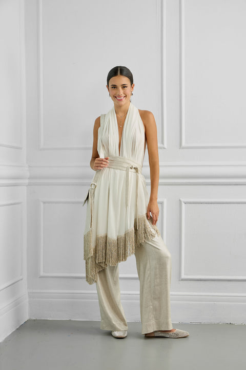 Women's Long Scarf with Fringes & Metallic Details 