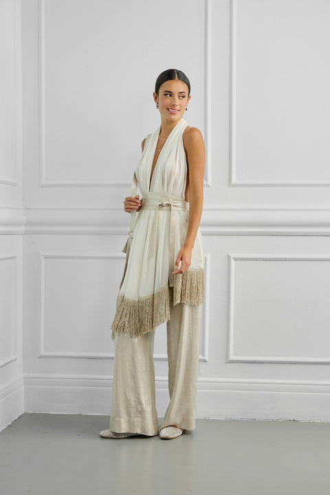 Women's Long Scarf with Fringes & Metallic Details 