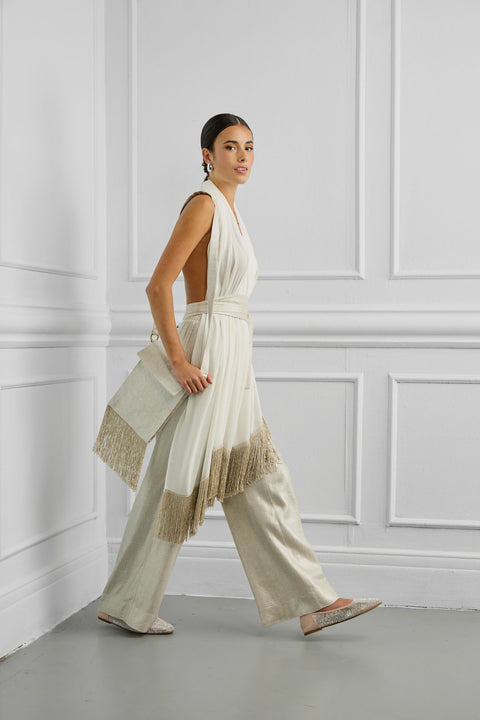 Women's Long Scarf with Fringes & Metallic Details 