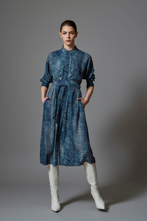 Φόρεμα πουκαμίσα με ζώνη και snake print