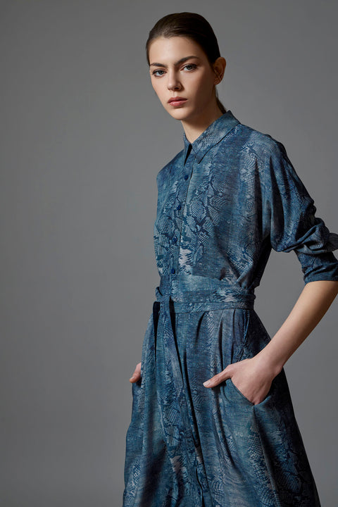 Φόρεμα πουκαμίσα με ζώνη και snake print