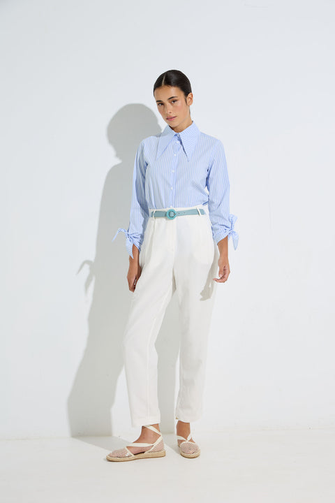 Women’s High-Waisted White Pleated Trousers