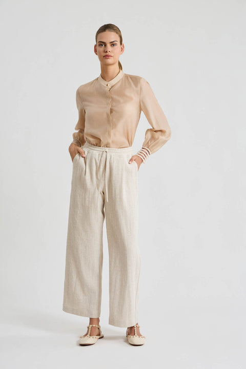 Λινό παντελόνι με ίσια γραμμή και ελαστική μέση