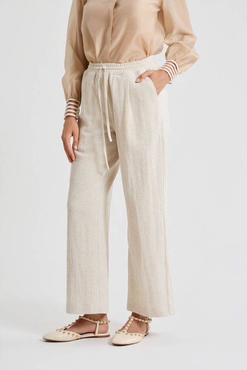 Λινό παντελόνι με ίσια γραμμή και ελαστική μέση