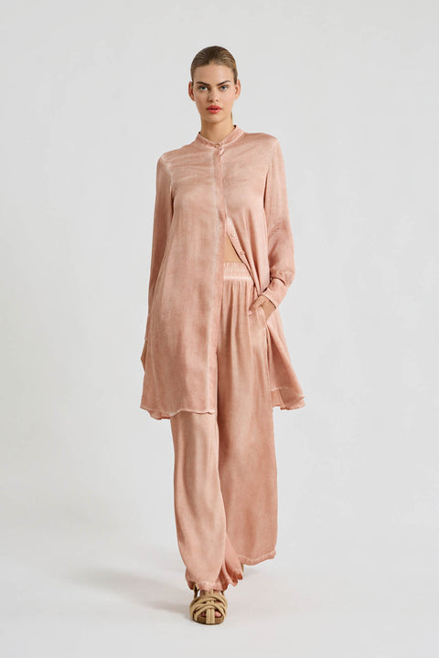 Παντελόνι wide–leg σατέν viscose garment dyed