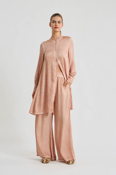 Παντελόνι wide–leg σατέν viscose garment dyed