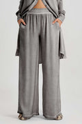 Παντελόνι wide–leg σατέν viscose garment dyed