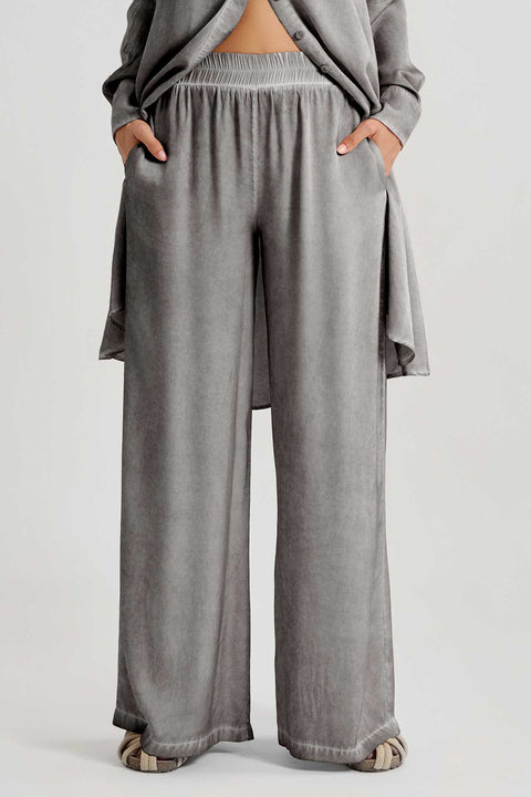 Παντελόνι wide–leg σατέν viscose garment dyed