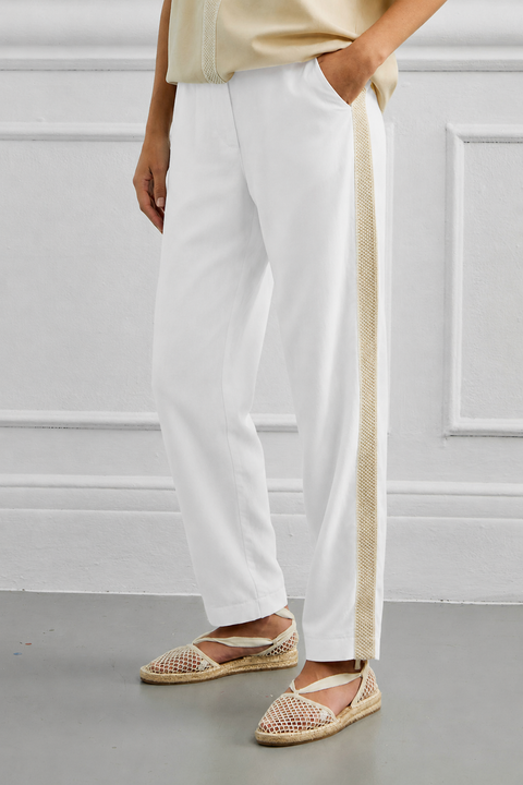 Women's Trousers with Side Trim – Light Texture, Effortless Elegance