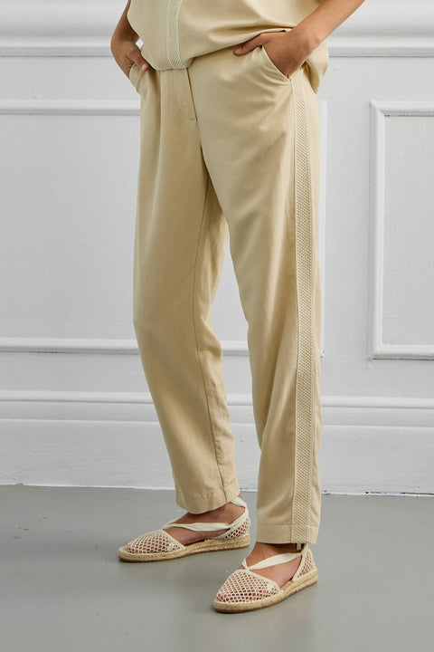 Women's Trousers with Side Trim – Light Texture, Effortless Elegance