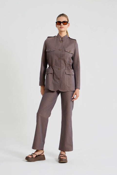 Παντελόνι ίσιο με μεταλλική υφή