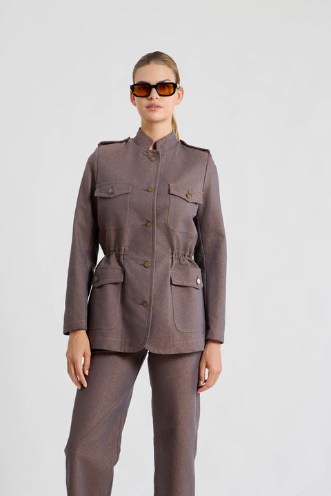 Παντελόνι ίσιο με μεταλλική υφή