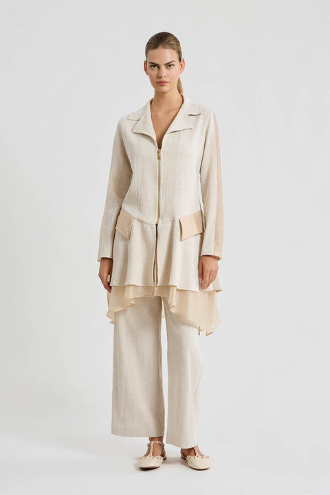 Ζακέτα – overshirt με λινή υφή και ημιδιάφανα ένθετα