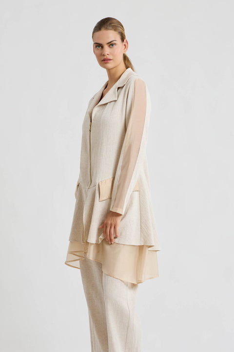 Ζακέτα – overshirt με λινή υφή και ημιδιάφανα ένθετα