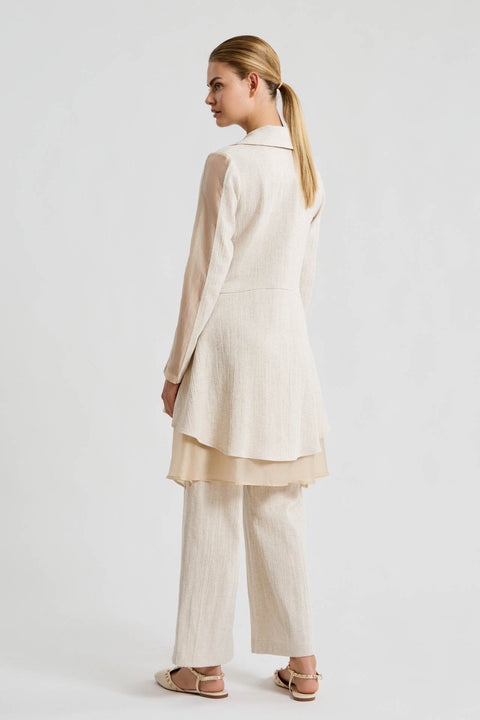 Ζακέτα – overshirt με λινή υφή και ημιδιάφανα ένθετα