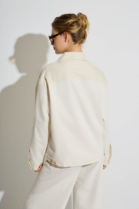 Oversize μπουφάν τύπου τζιν με διακριτική μεταλλική υφή