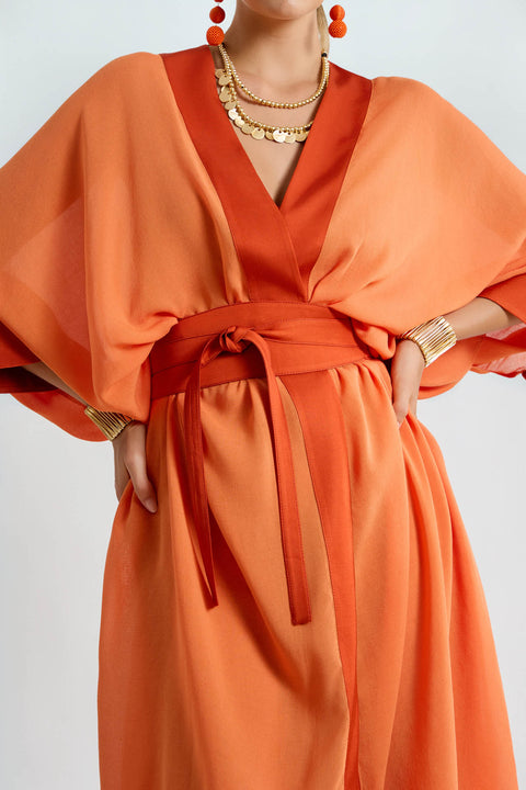 Μακρύ κιμονό με μανσέτες σε συνδυασμό viscose γάζας και σατέν