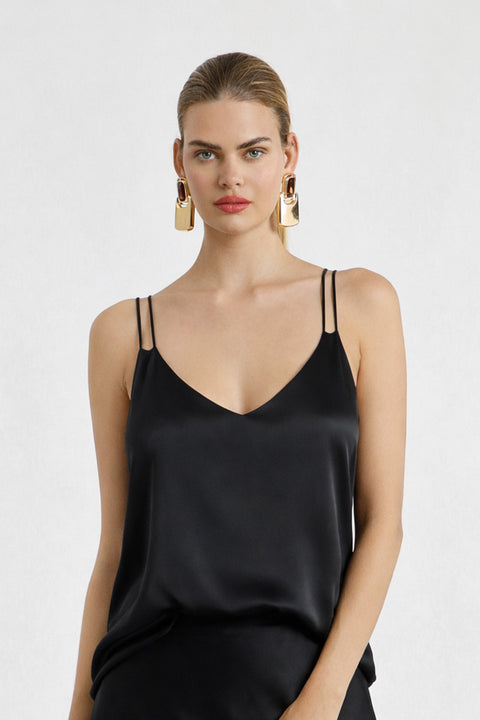 Σατέν αμάνικο top με λεπτές τιράντες και ντραπέ πλάτη