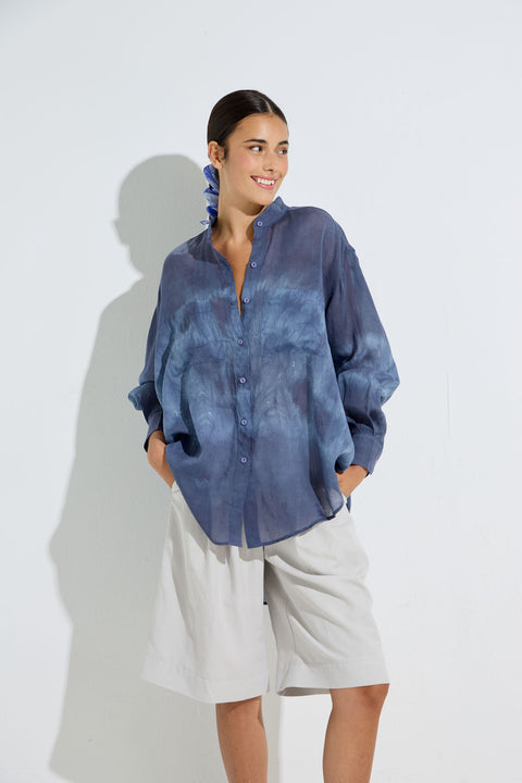 Γυναικεία Πουκαμίσα Tie-Dye χωρίς γιακά φαρδιά γραμμή