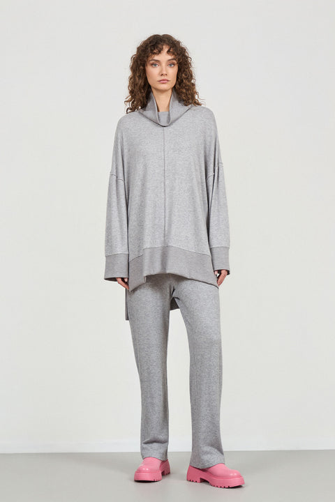 Μακριά oversized μπλούζα ζιβάγκο με ριμπ λεπτομέριες