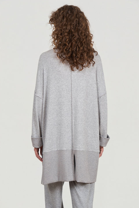 Μακριά oversized μπλούζα ζιβάγκο με ριμπ λεπτομέριες