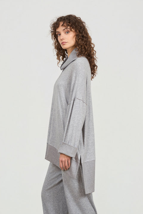 Μακριά oversized μπλούζα ζιβάγκο με ριμπ λεπτομέριες