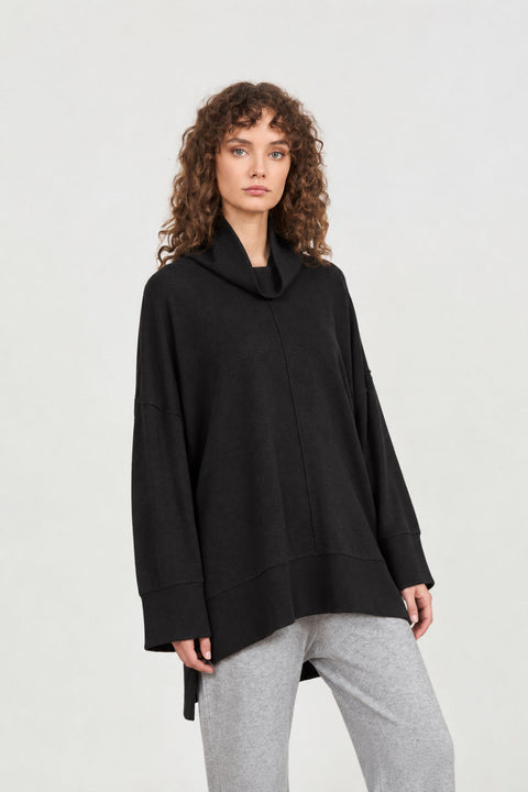 Μακριά oversized μπλούζα ζιβάγκο με ριμπ λεπτομέριες