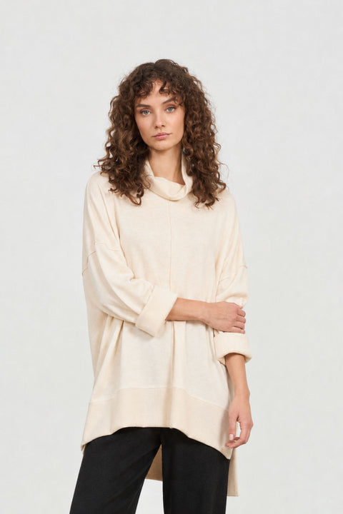 Μακριά oversized μπλούζα ζιβάγκο με ριμπ λεπτομέριες