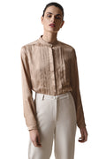 Shirt with Mao Collar and Pleats